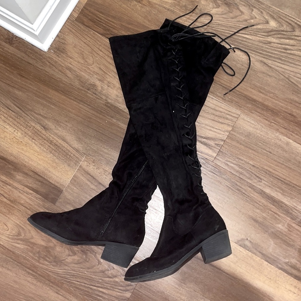 Black knee high booties